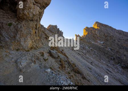 Denti di Terrarossa im Herbst, Seiser Alm, Sud Tirol, Italien Stockfoto