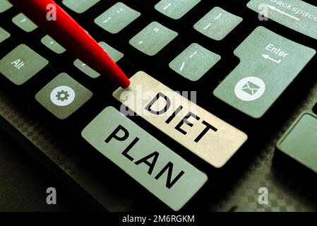 Textzeichen mit Diätplan. Geschäftsidee Verwendung spezifischer Nahrungsaufnahme aus Gesundheitsmanagementgründen Stockfoto