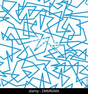 Reproduzierbares, tiletables, kühles geometrisches Muster. Moderne Kunst chaotische, scharfe Linien, nahtloses Muster. Geometrische blaue Linien im Hintergrund. Stock Vektor