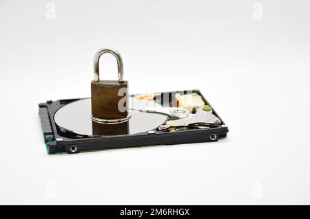 Plattenlaufwerk mit 2,5 Zoll Größe, Datenschutzkonzept Stockfoto