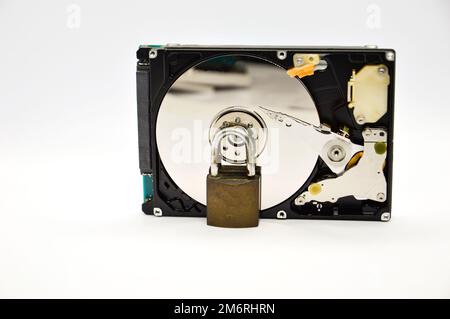 Plattenlaufwerk mit 2,5 Zoll Größe, Datenschutzkonzept Stockfoto