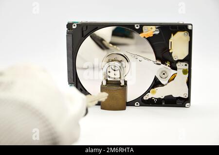 Plattenlaufwerk mit 2,5 Zoll Größe, Datenschutzkonzept Stockfoto