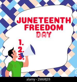 Text mit Inspiration zum Juneteenth Freedom Day. Internetbegriff gesetzlicher Feiertag in den Vereinigten Staaten zum Gedenken an das Ende der Sklaverei Stockfoto