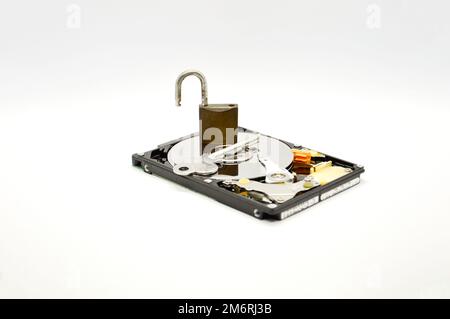 Plattenlaufwerk mit 2,5 Zoll Größe, Datenschutzkonzept Stockfoto