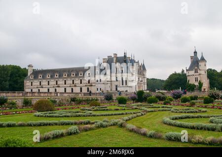 Das Chateau de Chenonceau ist ein französisches Chteau am Fluss Cher, in der Nähe des kleinen Dorfes Chenonceaux in Indre-et-Loire Stockfoto