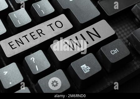 Textüberschrift mit „Enter to Win“. Internetkonzept Tauschen Sie etwas Wertvolles gegen Preise oder Gewinnchancen ein Stockfoto