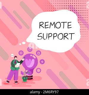 Textzeichen für Remote-Support. Unternehmensüberblick hilft Endbenutzern, Computerprobleme und -Probleme Remote zu lösen Stockfoto