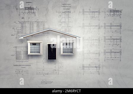 Architekturplan, technische Projektzeichnung. Gemischte Medien Stockfoto