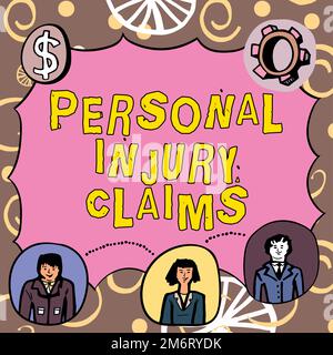 Schreiben mit Text Persönliche Verletzungsansprüche. Wort für Verletzung oder Verletzung in der Arbeitsumgebung Stockfoto