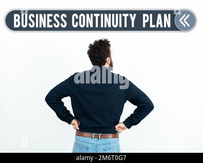 Unterschreiben Sie mit dem Plan zur Aufrechterhaltung des Geschäftsbetriebs. Geschäftsübersicht Erstellen von Systemen zur Verhinderung potenzieller Bedrohungen Stockfoto