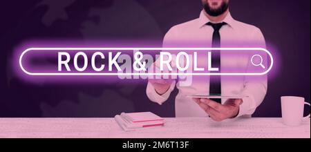 Textbeschriftung mit Rock Roll. Geschäftskonzept Musikgenre beliebte Tanzmusik mit kräftigem Beat Stockfoto