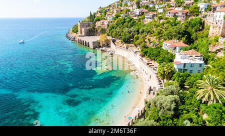 Alanya, Bezirk Antalya, türkische Werft vom Kizil Kule Tower auf der Halbinsel Alanya, Stockfoto