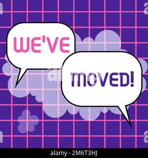 Konzeptionelle Darstellung Wir sind umgezogen, konzeptionelles Foto wird live von einem anderen Ort, vom gleichen oder anderen Land Stockfoto