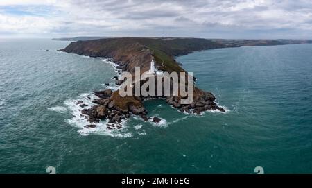 Landschaftsblick auf den Start Point Lighthouse und die Landzunge in South Devon am English Channel Stockfoto