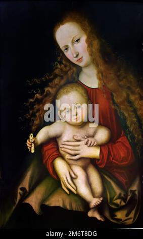 Madonna mit Kind (1529) Lucas Cranach the Elder, (1472-1553), Lucas Cranach , Lutherstadt, Wittenberg, Deutsch, Maler, Schubladen, Druckmaschine und Hofmaler, Deutschland. Stockfoto