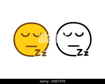 Schlafender Emoticon im Doodle-Stil isoliert auf weißem Hintergrund Stockfoto