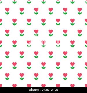 Rot-grüne Herzblume niedliche, einfache Grafiken, nahtloses Muster Stock Vektor