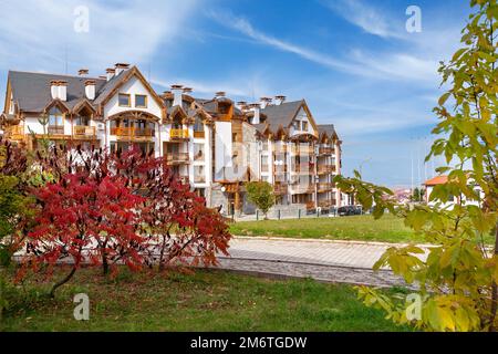 Herbsthotels Panorama in Bansko, Bulgarien Stockfoto