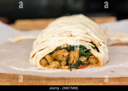 Vegan wellington, Blätterteig, veganer Käse, Spinat Stockfoto