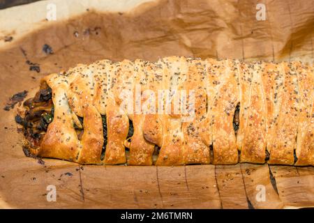 Vegan wellington, Blätterteig, Spinat Stockfoto