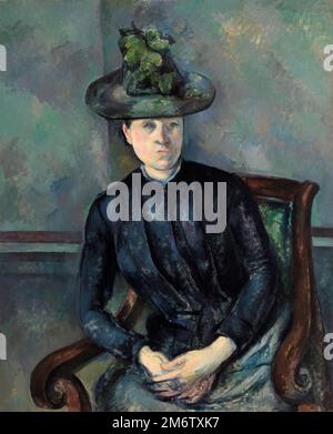 Femme au Chapeau Vert (Frau mit grünem Hut, Madame Cézanne), gemalt vom französischen Impressionisten Paul Cézanne in Stockfoto