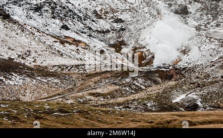 Gunnuhver, geothermische Thermalquellen. Halbinsel Reykjanes. Grintavik Island im Frühjahr Stockfoto