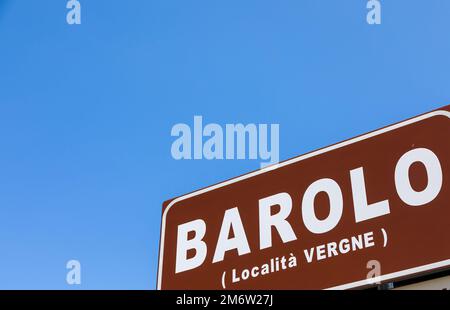 Barolo Dorf Straßenschild, UNESCO-Stätte, Italien Stockfoto