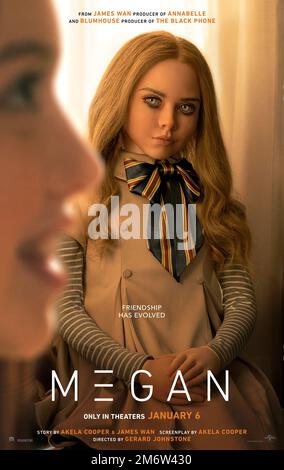 VERÖFFENTLICHUNGSDATUM: 6. Januar 2023. TITEL: M3gan Megan. STUDIO: Universal Pictures. DIREKTOR: Gerard Johnstone. PLOT: Ein Roboteringenieur in einer Spielzeugfirma baut eine lebensechte Puppe, die beginnt, ein eigenes Leben zu führen. MIT Allison Williams, Violet McGraw, Amie Donald. (Kreditbild: © Universal Pictures/Entertainment Pictures) Stockfoto