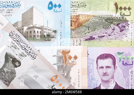 Syrisches Geld - ein geschäftlicher Hintergrund Stockfoto