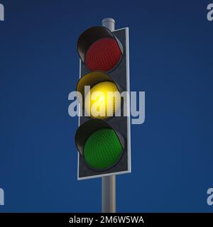 Typische Ampeln werden gelb angezeigt Stockfoto