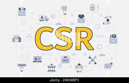 csr-Konzept der sozialen Verantwortung des Unternehmens mit Symbolsatz mit großem Wort oder Text in der Mitte der Vektordarstellung Stockfoto