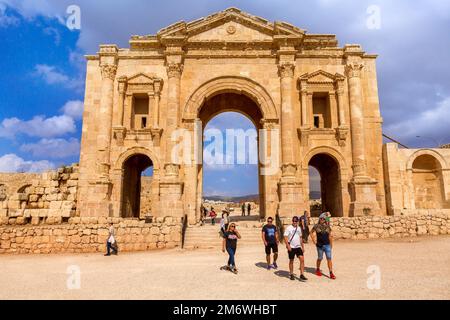 Jerash, Jordan Arch of Hadrian am Eingang Stockfoto