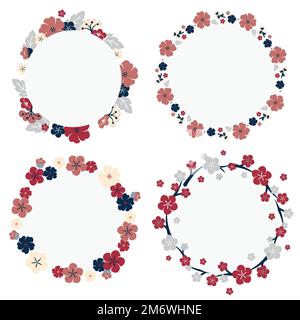 Rundes, farbenfrohes Vektorset mit Blumenumrandungen Stock Vektor
