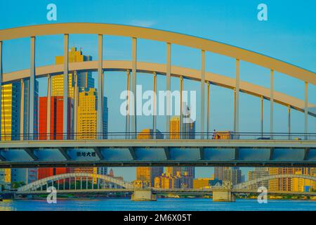 Tsukiji Ohashi und Abendlandschaft Stockfoto