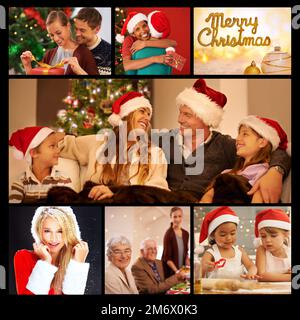 Weihnachtsstimmung verbreiten. Kompositaufnahme von Menschen an weihnachten. Stockfoto