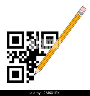 QR-Code und Bleistift Stockfoto