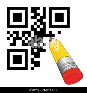 QR-Code und Bleistift Stockfoto