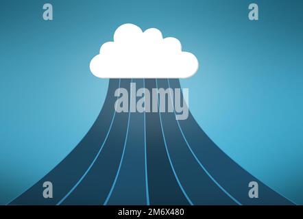 In die Cloud. Konzeptionelles Bild für modernes Cloud-Computing. Stockfoto