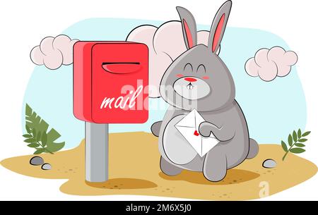 Der süße Hase schrieb seiner Freundin einen Brief und schickte ein Paket Stock Vektor