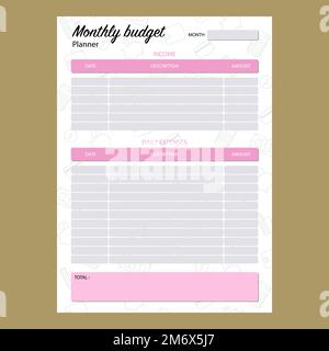 Monatlicher Budgetplaner mit grünem Muster im Vektor Stock Vektor