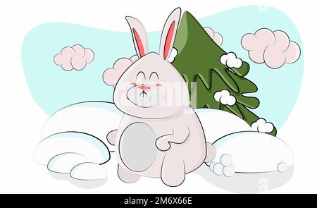 Der süße Hase hat im Winter die Farbe in Weiß geändert Stock Vektor