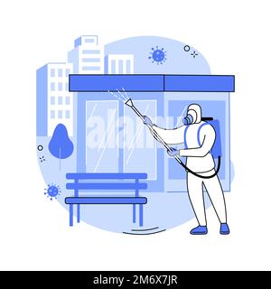 Public Place Sanitising abstrakte Konzept Vektor Illustration. Oberflächen Reinigung, chemische Desinfektionsmittel, covid19 Virus Ausbreitung, Präventionsmaßnahmen, Pub Stock Vektor