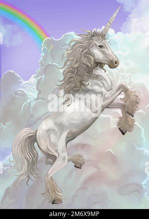 Schöne weiße Einhorn fliegenden Vektor Stock Vektor