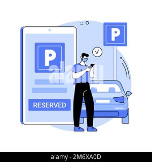 Reservieren Sie Parkplatz für Curbside Pickup abstrakt Konzept Vektor Illustration. Kundenbeholung, Abholstation, Ankunft der Kunden, Mitarbeiter in der Nähe halten Stock Vektor