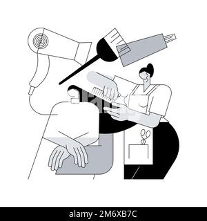 Friseursalon abstrakte Konzept Vektor-Illustration. Friseur-Service, Frisur Styling, Frau Schönheitssalon, professionelle Werkzeuge und Kosmetik, schön Stock Vektor
