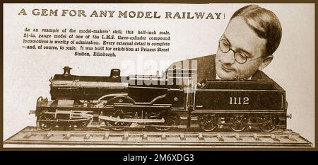 1930-Darstellung einer maßstabsgetreuen LMS-Lokomotive, die für die Ausstellung am Bahnhof Princess St in Edinburgh gebaut wurde. Stockfoto