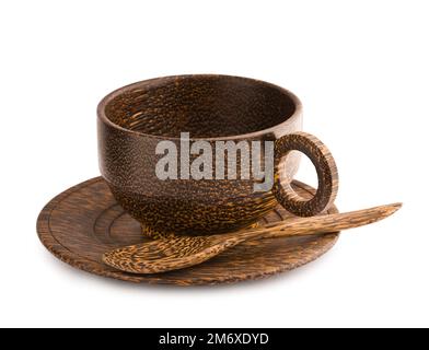 leere braune Holzbecher der Teak-Baum Stockfoto