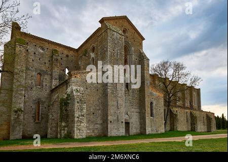 Besuch der verlassenen Abtei San Galgano Stockfoto