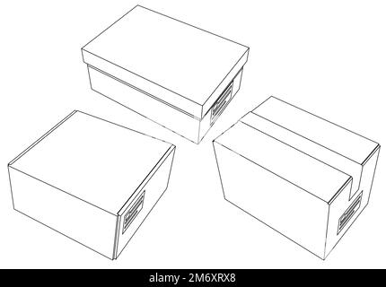 Pappkartons Set für Lieferung und Lagerung. Isolierte Kartonkisten Sammlung mit verschiedenen Winkeln und Sicht. Stock Vektor