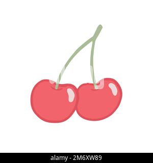 Handgezeichnete, isolierte Darstellung von zwei Kirschen mit Stiel Stock Vektor